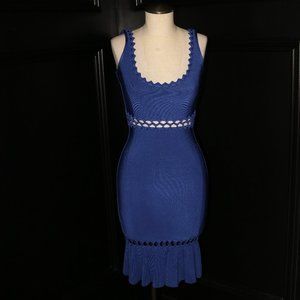 Herve Leger Bandage blue scoop neck dress